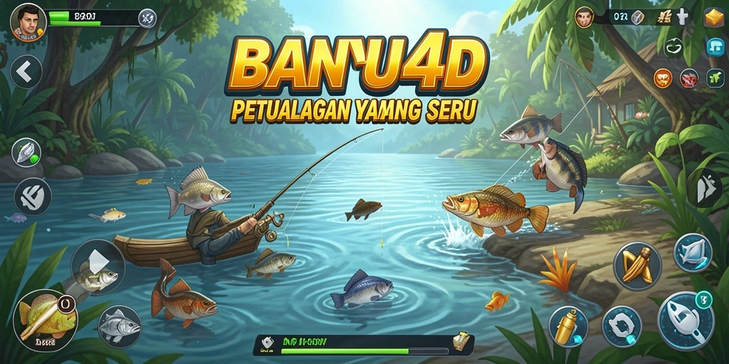 Screenshot gameplay BANYU4D menampilkan momen seru memancing di laut.