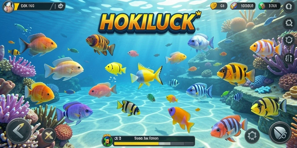 Screenshot gameplay HOKILUCK dengan aksi menembak ikan.