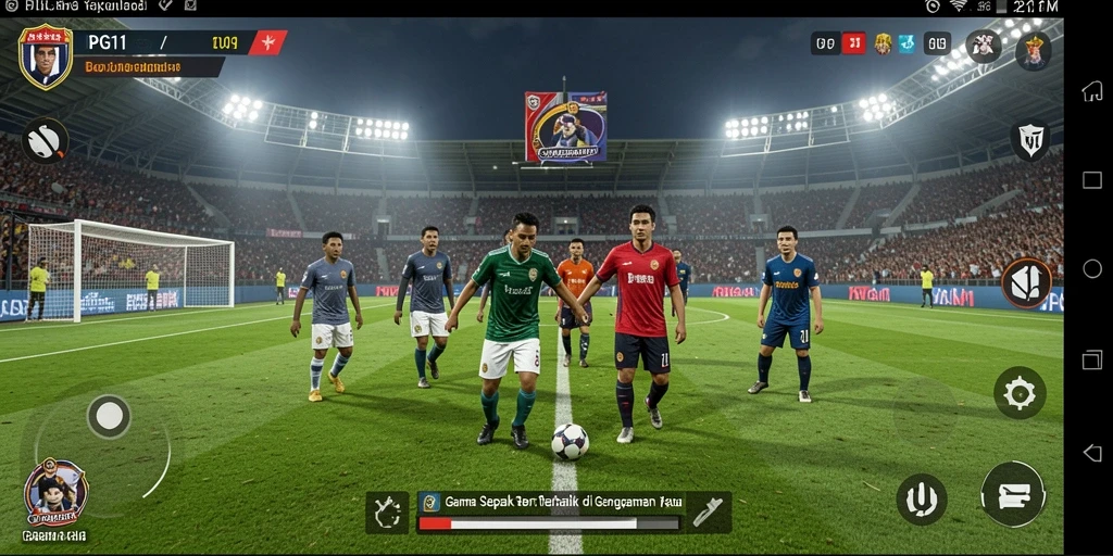 Tampilan gameplay PG11 yang menegangkan dengan aksi sepak bola seru.