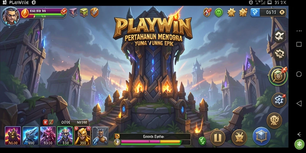 Screenshot gameplay menampilkan pertahanan menara yang epik dalam aksi.