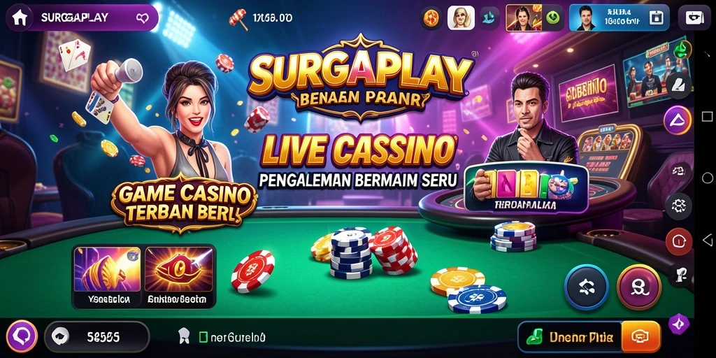 Screenshot utama SURGAPLAY menampilkan dealer profesional di meja kasino langsung.
