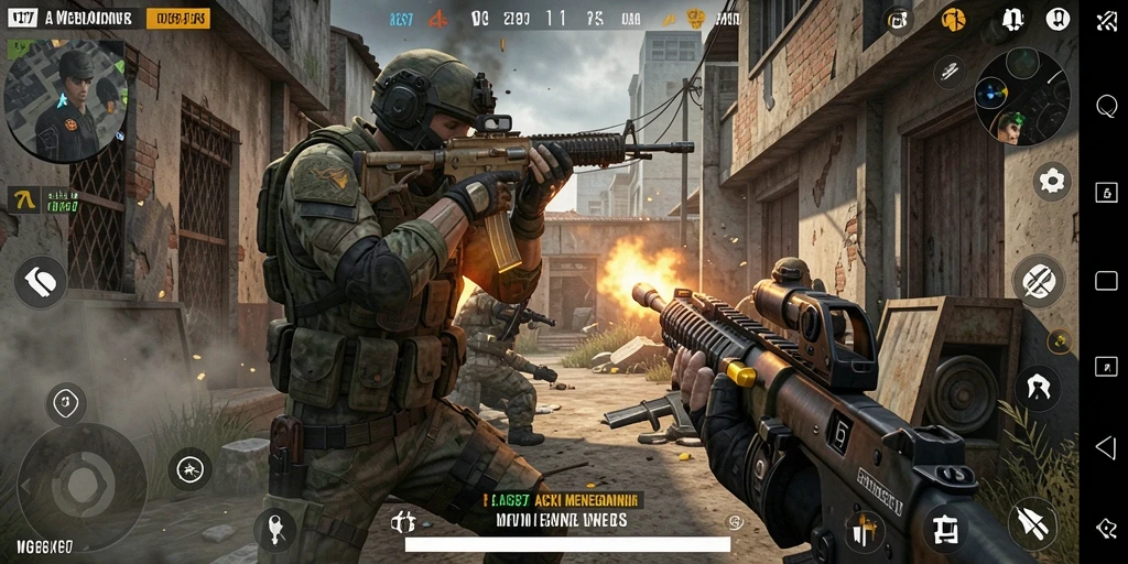 Screenshot gameplay WG87 dengan aksi tembak-menembak yang intens.