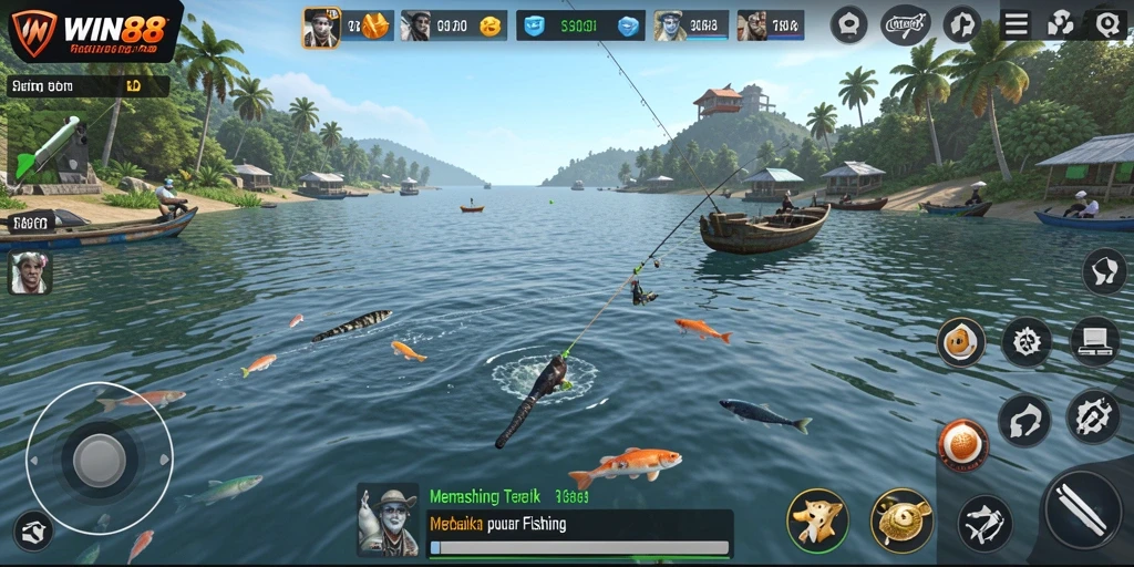 Tangkapan ikan besar dalam permainan memancing yang mendebarkan.